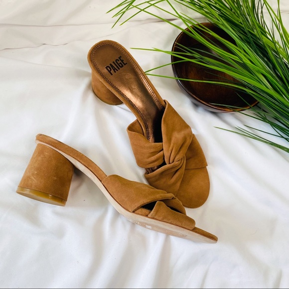 PAIGE suede Brown chunky round heel slide - Picture 4 of 9